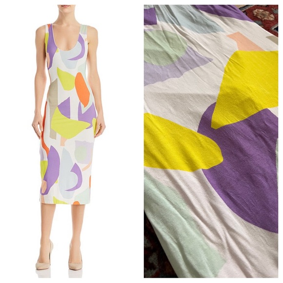 Alice + Olivia Multicolor geometric tank Sleeveless Midi Dress blue orange 6 - Picture 1 of 9